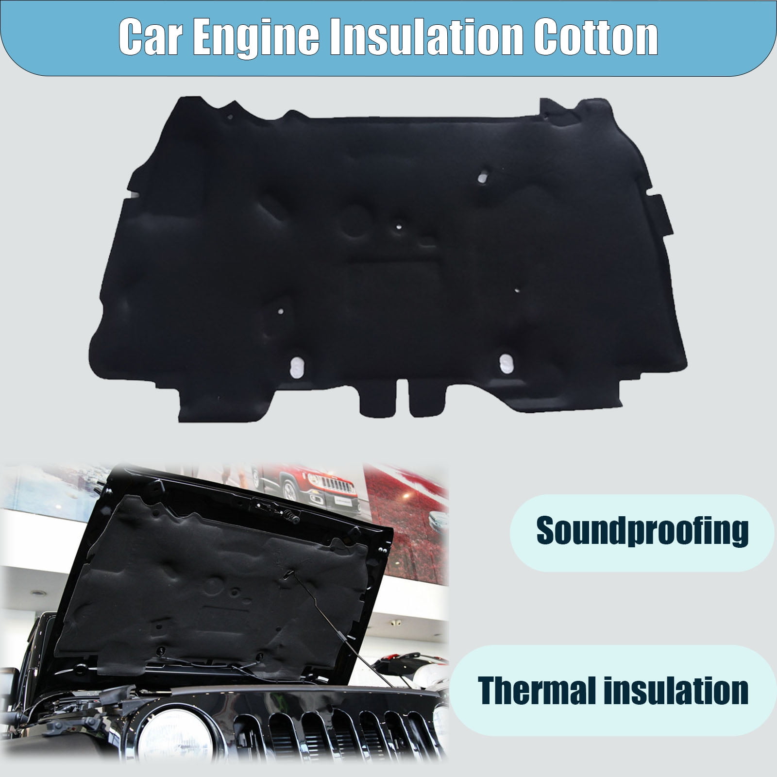 Car Engine Insulation Cotton, Front Engine Hood Sound Heat Insulation Cotton For Jeep Wrangler 2007-2017, Soundproof Car Accessories-07-17black