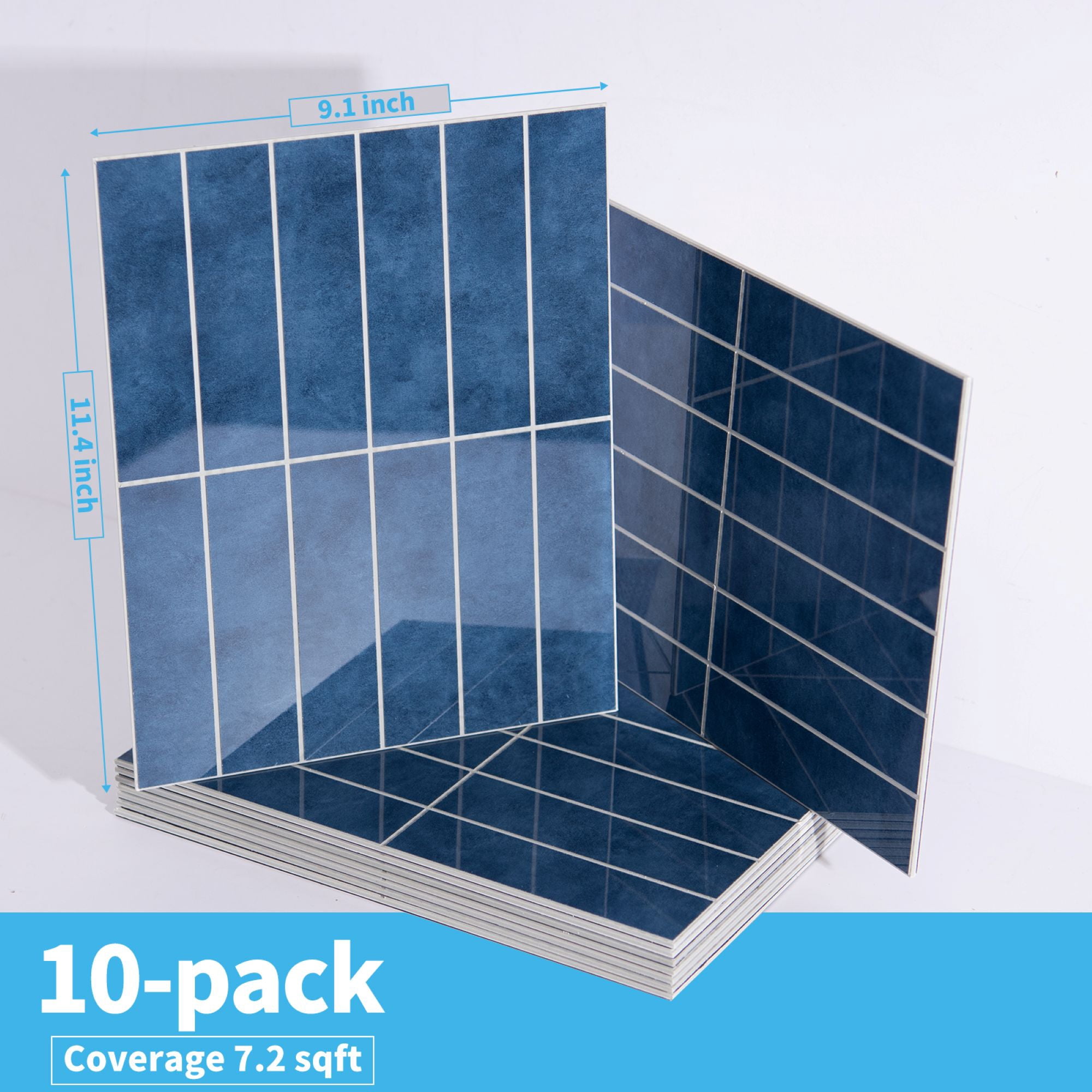 Art3dwallpanel 11.4''x9.1'' Faux Marble Peel & Stick Backsplash for Kitchen,Wall,Blue,7.2sq.ft.(Set of 10)