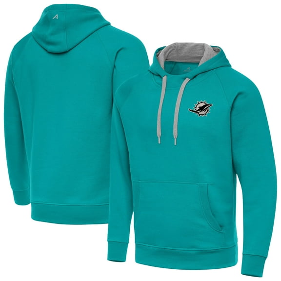 Men's Antigua Aqua Miami Dolphins Brushed Carbon Victory Pullover Hoodie