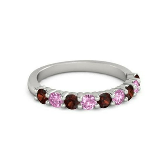 925 Sterling Silver Round 2.50 MM Garnet Pink Spinel Half Eternity Women Ring Size US- 4