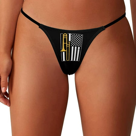 

United States Flag Trombone Women s G-String Thongs Low Rise Hipster Underwear Stretch T-Back Panties