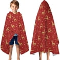 thumbnail image 3 of Red Christmas Golden Reindeer Pattern Hooded Bath Towel，60"x35" for Ages 3 To 12 Kids, Quick Dry Lightweight Soft Microfiber Hood Beach Towel Cover Up for Kids, 3 of 7