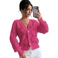 thumbnail image 6 of Women's Bowknot Chunky Knit Cardigan Sweaters Open Front Cozy Long Sleeve Button Up Cardigan for Winter Rose Red L, 6 of 10
