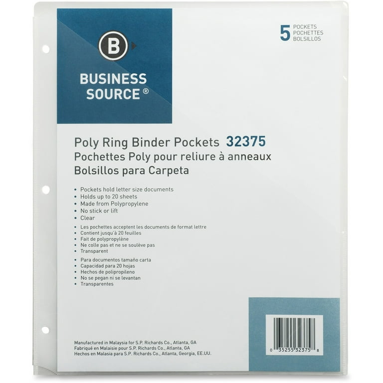Business Source Poly Binder Pockets - 40 x Sheet Capacity - For Letter 8 1/2 Business Source Poly Binder Pockets - 40 x Sheet Capacity - For Letter 8 1/2