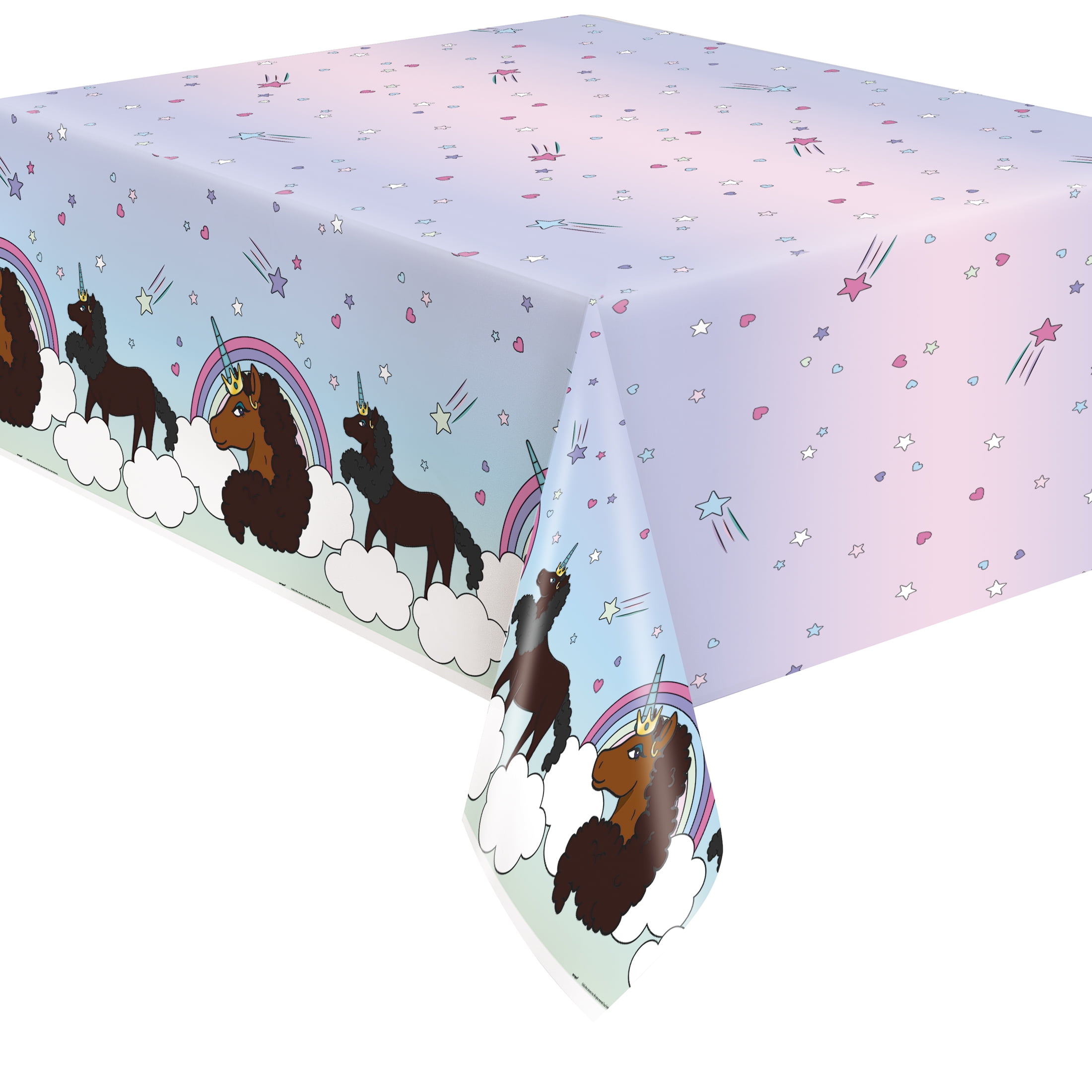 Afro Unicorn Birthday Plastic Party Tablecloth, 84 x 54in