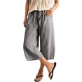thumbnail image 2 of QSAWXQZ Womens Barrel Leg Capri Pants Drawstring Waist Pockets Cotton Linen Summer Casual Trousers 3XL, 2 of 9