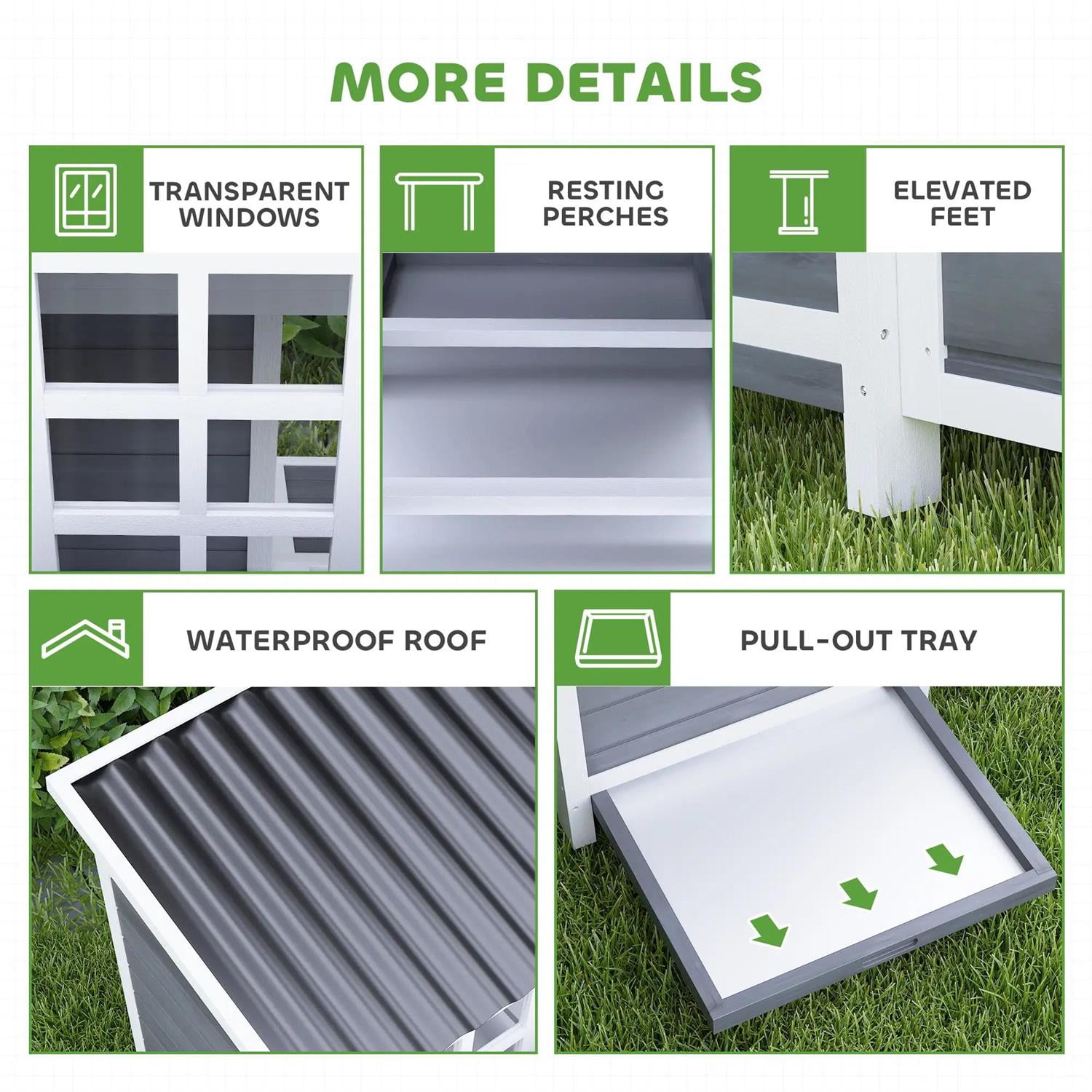 Pefilos 39" Large Chicken Coop Rabbit Hutch, Outdoor Wooden Poultry Cage Hen House with Nesting Box, Pull-Out Tray for Garden Backyard, Gray