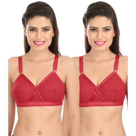 

Ossirrio Women Everyday Comfort Full Cup Bra Non Wired Plus Size Cotton Bra Pack of 2 Maroon