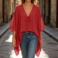thumbnail image 4 of VBVC Women's Cotton Linen V Neck Tie Front Tunic, Ladies' Loose Batwing Sleeve Blouse, Casual Asymmetrical Vacation Top For Women, Red , S-2XL, 4 of 9