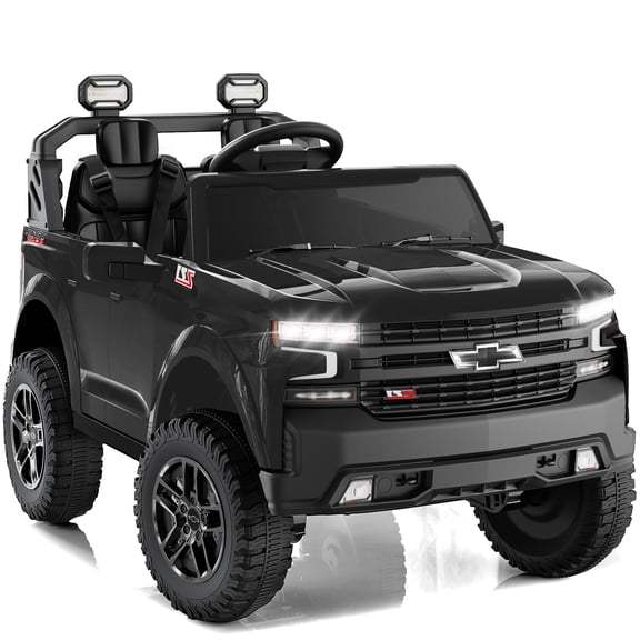 iYofe 24V 2 Seater Licensed Chevrolet Silverado Powered Ride on Truck, Kids Electric Car with Remote, 4 Wheels Spring Suspension, Ages 3-8, Black