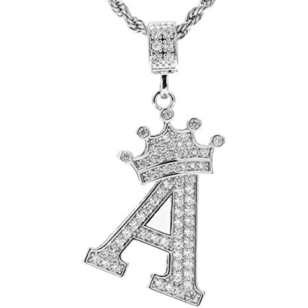 A-Z Letters Necklace Crown Necklace for Men Women 18K Gold Plated Letters Pendants with 23'' Chain Hip Hop Alphabet Name Jewelry Mom Gifts