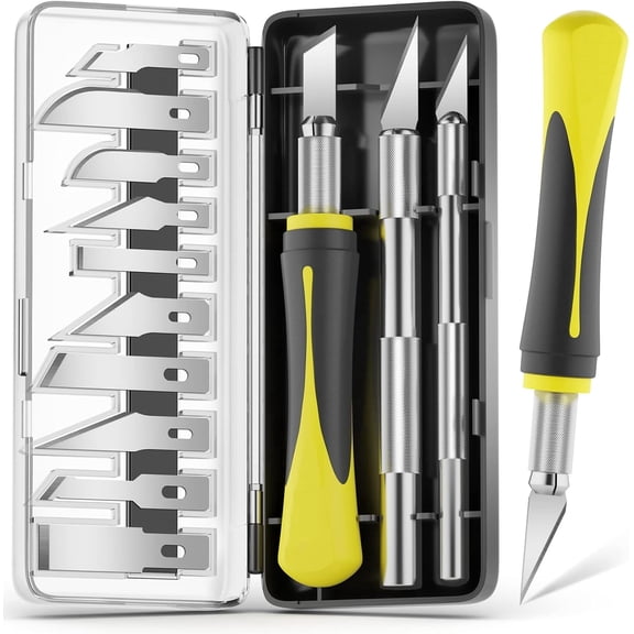 16-Piece Craft Knife Set – Knife Set for Crafting, Wood Carving Tools – Valentines Day Gifts for Her Him Women Men Adults – 3 Hobby Precision Exacto Art Knife with 10 Knife Blades