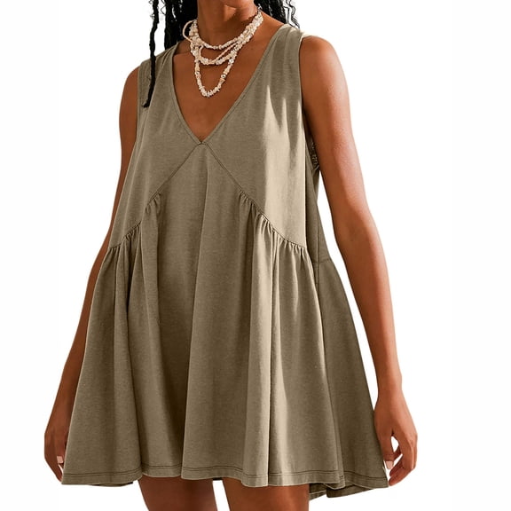 Ytndtr Women Summer Sleeveless Mini Dress Casual Loose V Neck Sundress