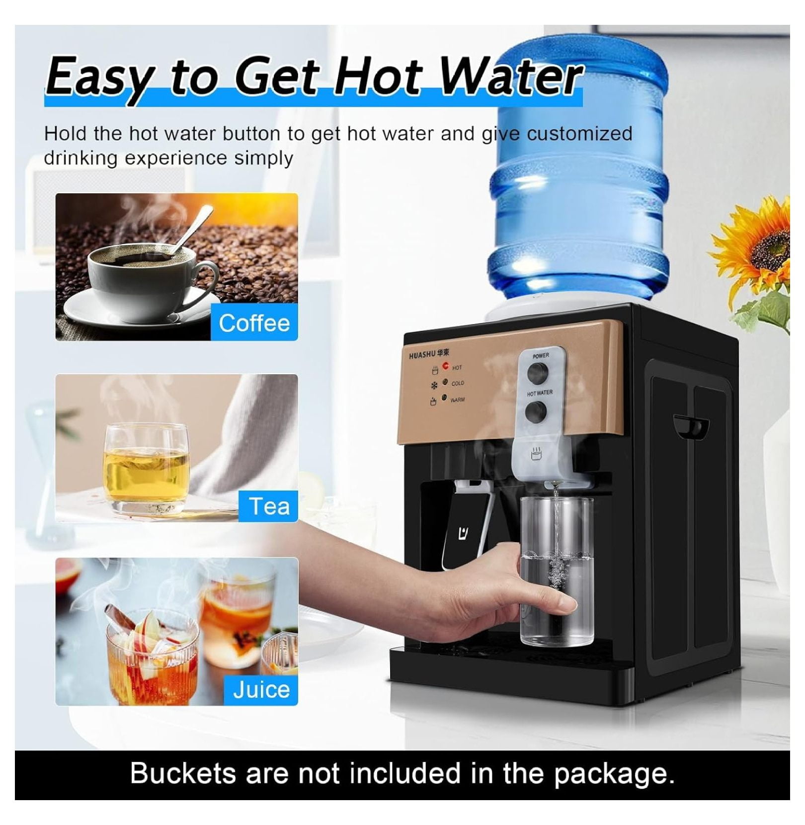 5 Gallon Water Dispenser, Top Loading Hot Cold Water Dispenser for 1.2 to 5 Gallon Bottle, Practiacal Freestanding Countertop Water Cooler with 3 Temperature Setting for Home, Office, and School