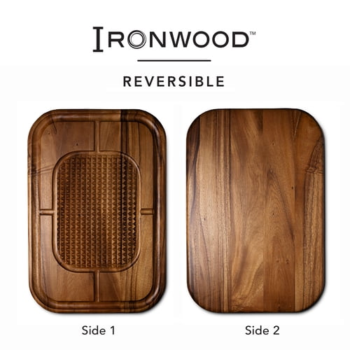 Ironwood Gourmet Gansevoort Large Carving Board, 16" x 24" Acacia Reversible Wood Cutting Board with Juice Groove and Grip Pad