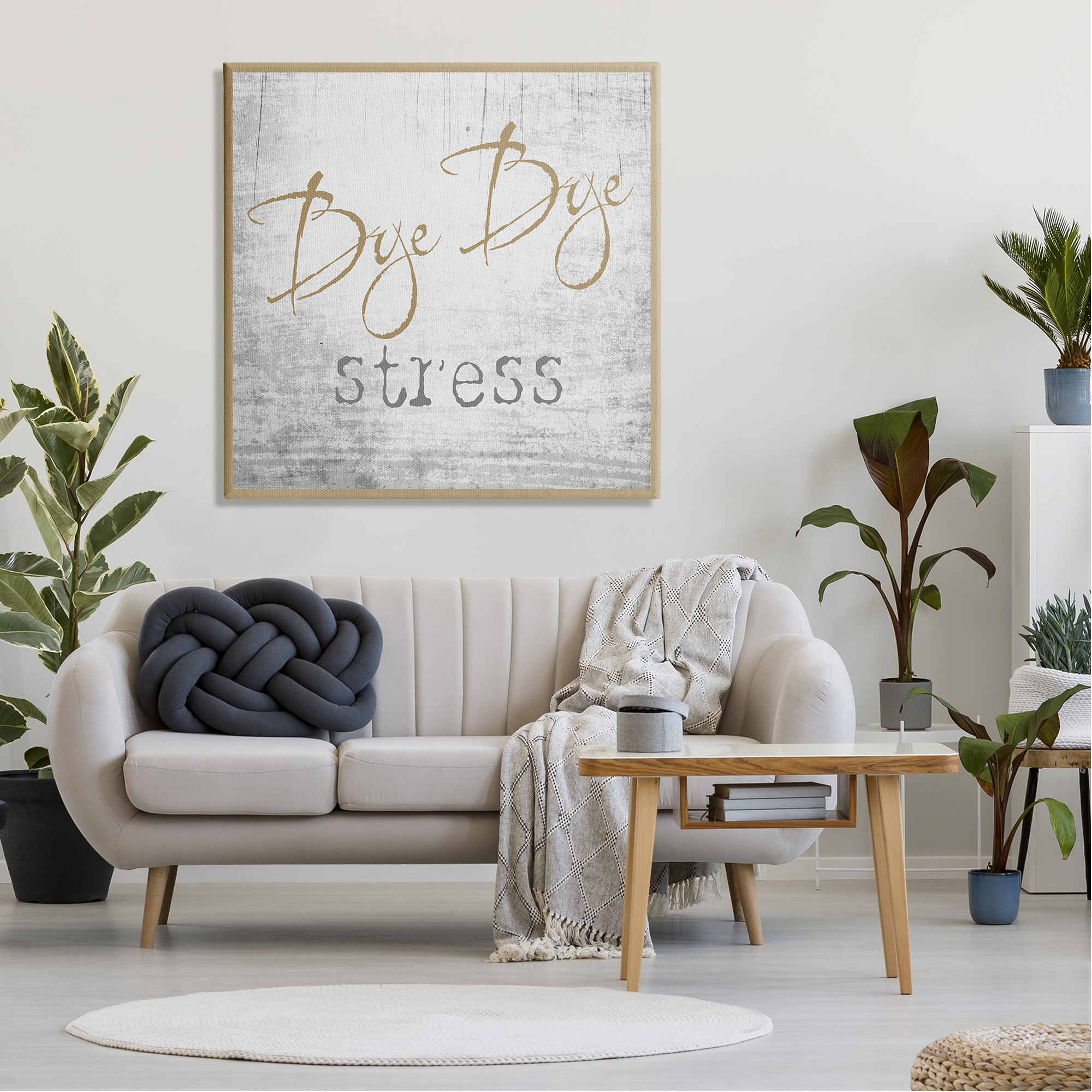 Stupell Industries Bye Stress Rustic Distressed Birch Pattern Border Graphic Art Gallery Wrapped Canvas Print Wall Art, Design by Graffitee Studios