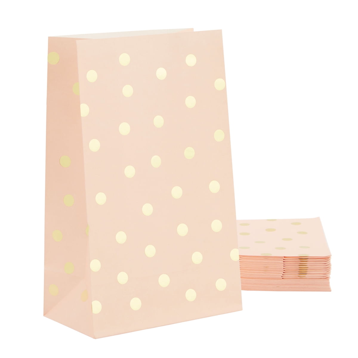24 Pack Gold and Pink Paper Bags for Wedding Themed Party Favors, 5.5x8.6x3 in