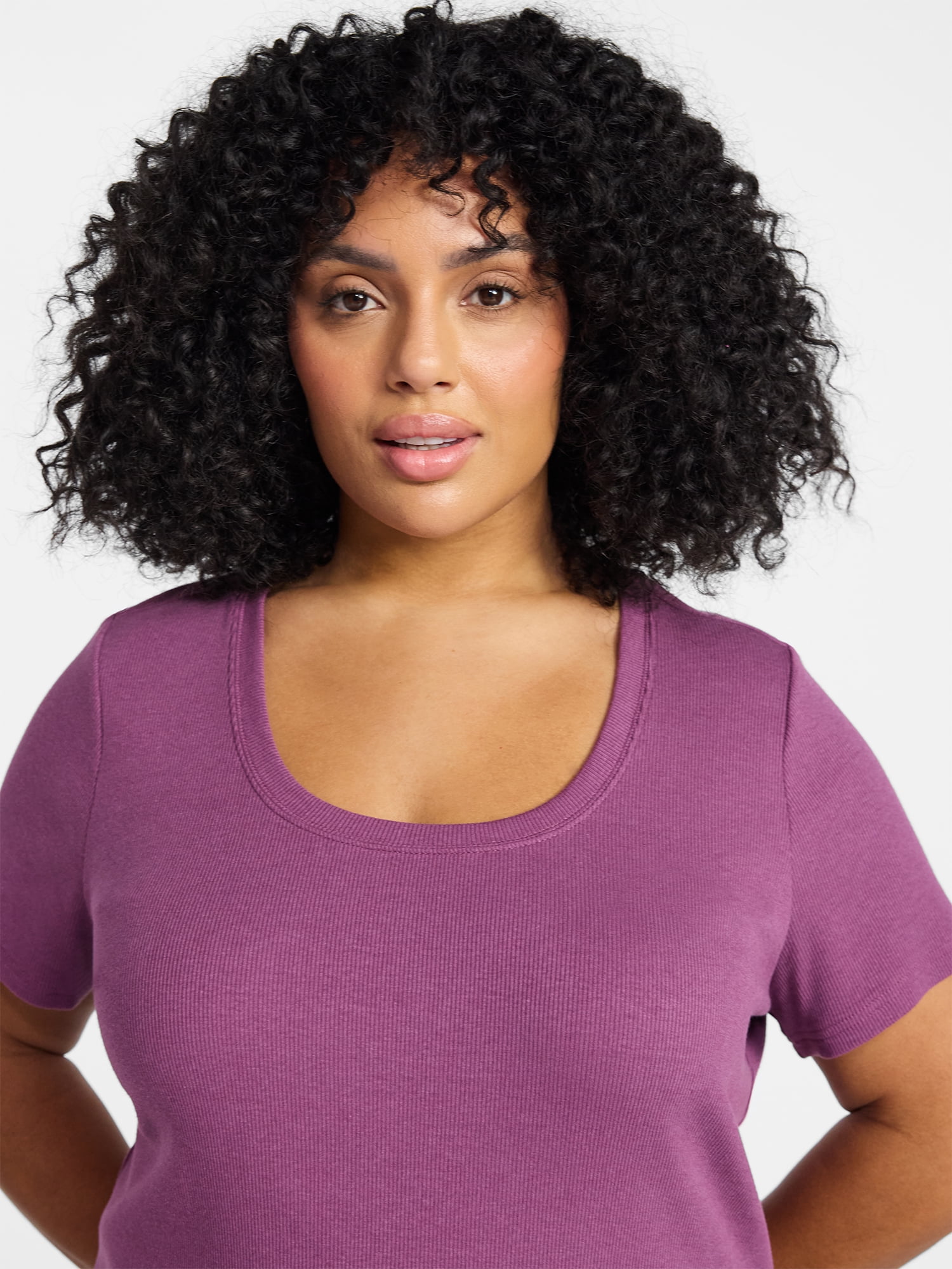 Terra & Sky Women's Plus Size Scoop Neck Rib Tee with Short Sleeves, Size 0X-5X