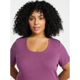 thumbnail image 4 of Terra & Sky Women's Plus Size Scoop Neck Rib Tee with Short Sleeves, Size 0X-5X, 4 of 5