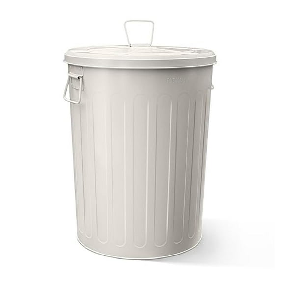 Galvanized Steel Round Trash Can with Lid Powder Coated Metal - 20 Gallon, Beige