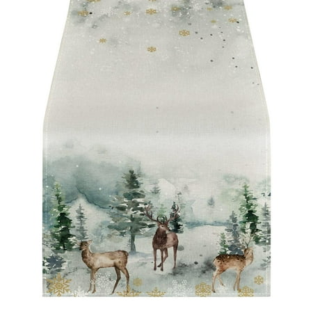 

LSLJS Christmas Table Runner Christmas Decorations 13 x72 Long Linen White Reindeer Forest Watercolor Pattern Table Cloth Farmhouse Xmas Holiday Baubles for Christmas Party Dinner Table