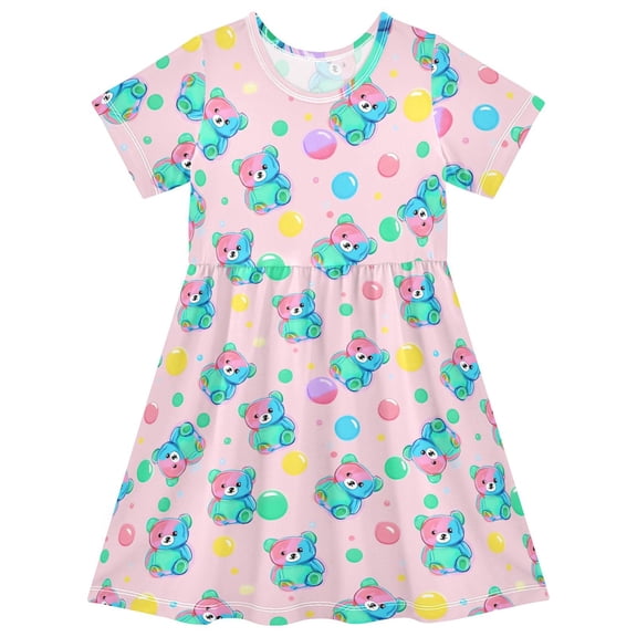 joogoo Cute Bears Bubbles Girls' Short Sleeve Dress Kids Dresses 5-6T