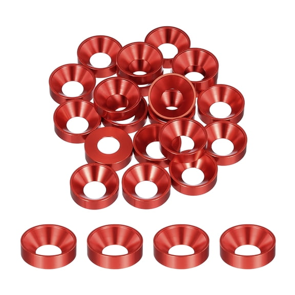 Uxcell Cone Cup Countersunk Washers Anodized Aluminum Gaskets for Screw RC Dark Red M8 35 Pcs