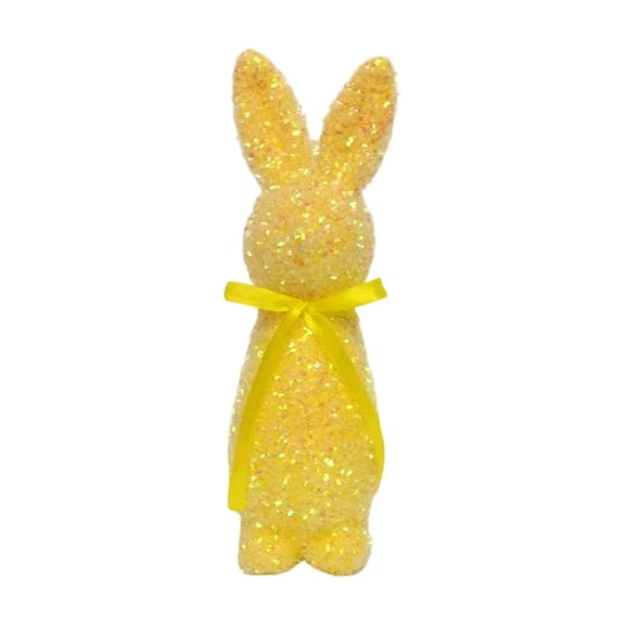 Yanxiao Flocked Easter Bunny Figurines - 9.6" Sparkly Rainbow Color Rabbit Decor with Satin Bows, Festive Easter Tabletop & Outdoor Decorations, Spring Party Supplies for Home, Garden, Mantel
