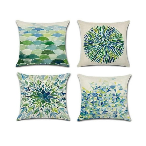 Geometric Kaleidoscope Green Pattern Style, Cotton Linen Fabric Decorative Indoor Outdoor Throw Pillow Cover Set 18x18