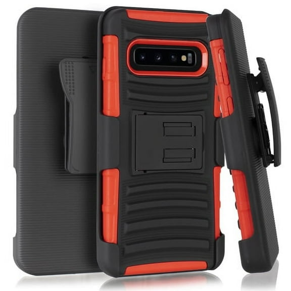 Samsung Galaxy S10 5G Phone Case, Dual Layers [Combo Holster] And Built-In Kickstand Bundled with Hybird Shockproof-Red