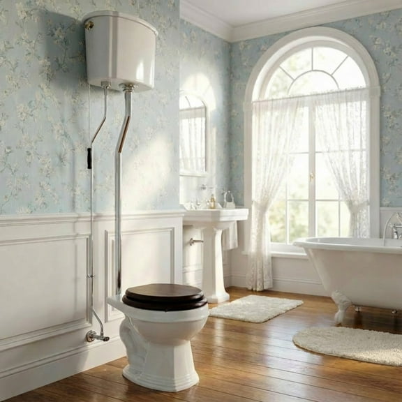 High Tank Pull Chain Toilet White Ceramic Two-Piece Antique 74" Renovator's Supply