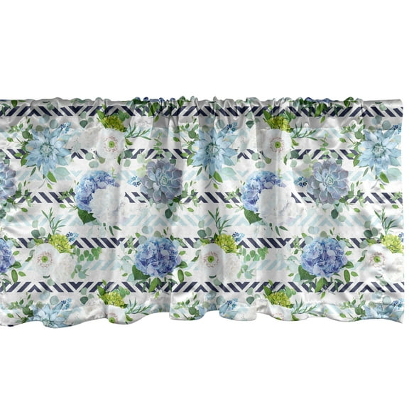 Ambesonne Hydrangea Window Valance, Fresh Flowers on Stripes, 54" X 18", Multicolor