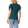thumbnail image 3 of Unique Bargains Hauts à Manches Courtes pour Femmes Blouse Décontractée Col en V Bleu Paon TG, 3 of 6