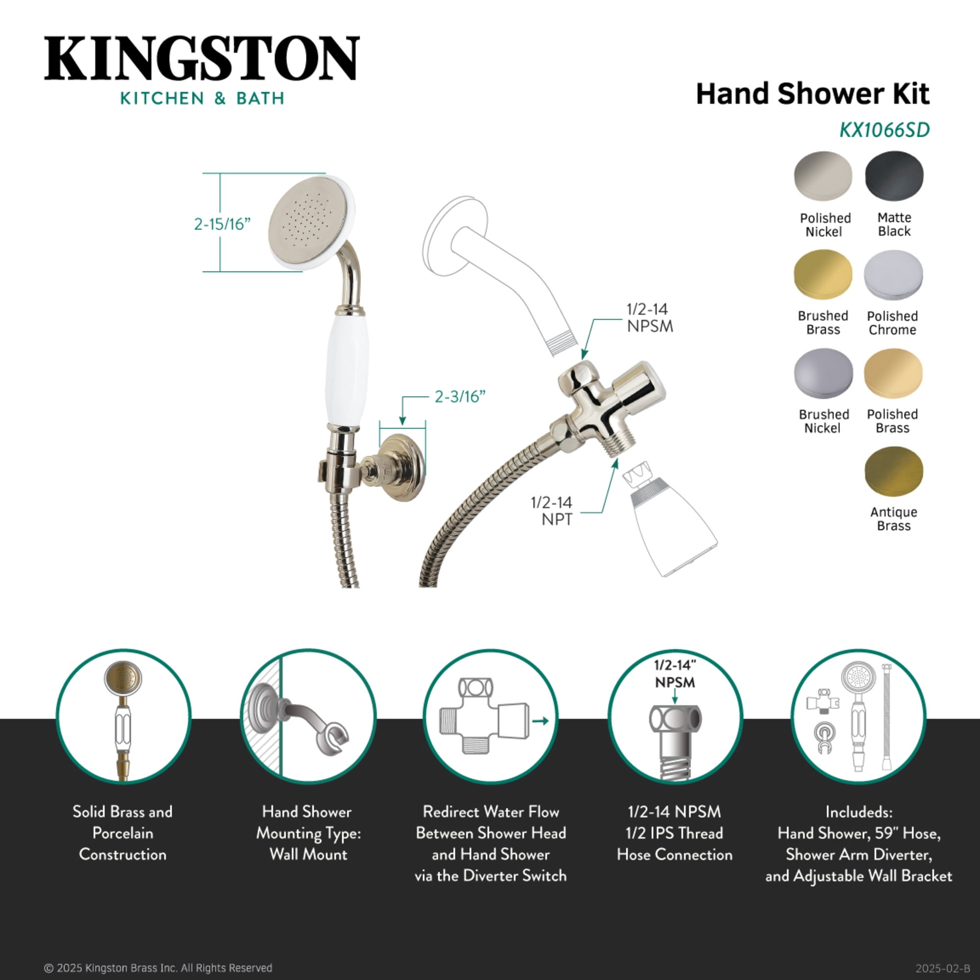 Kingston Brass KX1063SD Victorian Hand Shower Kit, Antique Brass