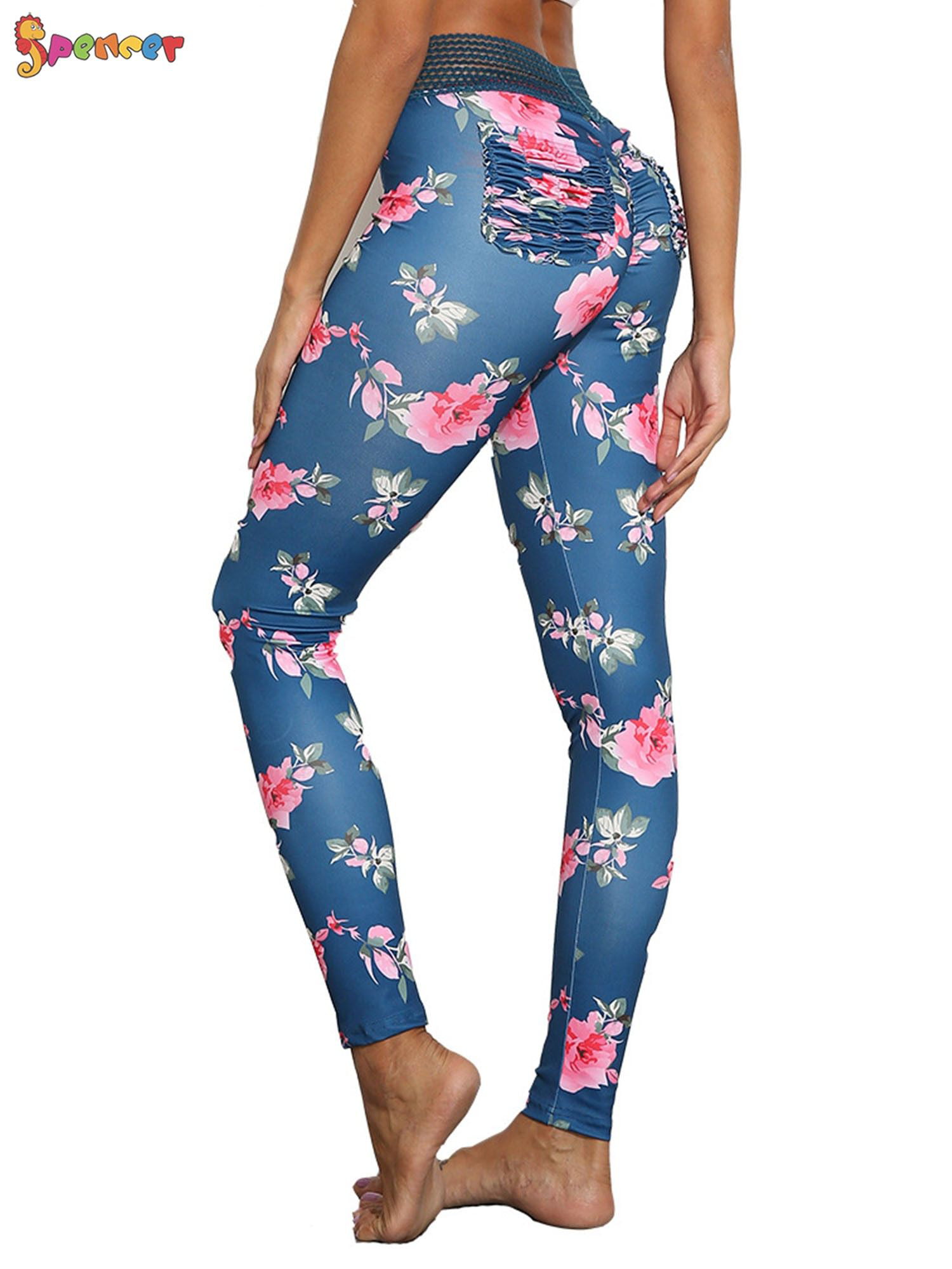 Women Yoga Pants High Waisted Floral Sport Gym Leggings Running Fitness Trousers