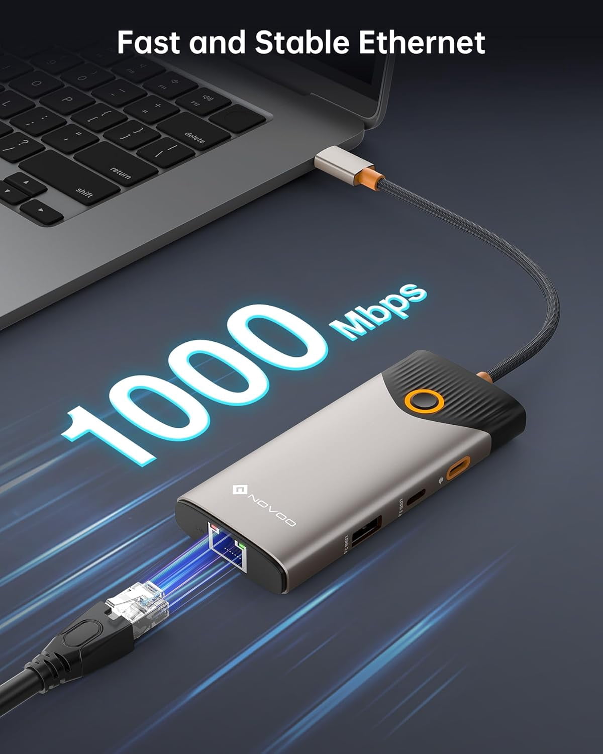 NOVOO USB C hub Ethernet 4K@60 USB C HDMI adapter multi-port type C adapter, 100W PD, 5Gbps USB-A/C data port docking station, compatible with MacBook/iPhone/Dell/HP/Surface