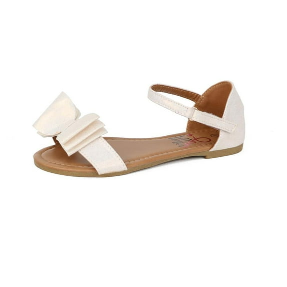 Olivia Miller Girls 11-5 Shimmer Sandal with Bow Flat Slip on Sandal Summer Shoes