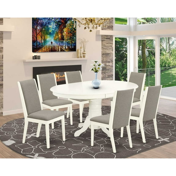 East West Furniture Dining Room Set Linen White, AVLA7-LWH-06