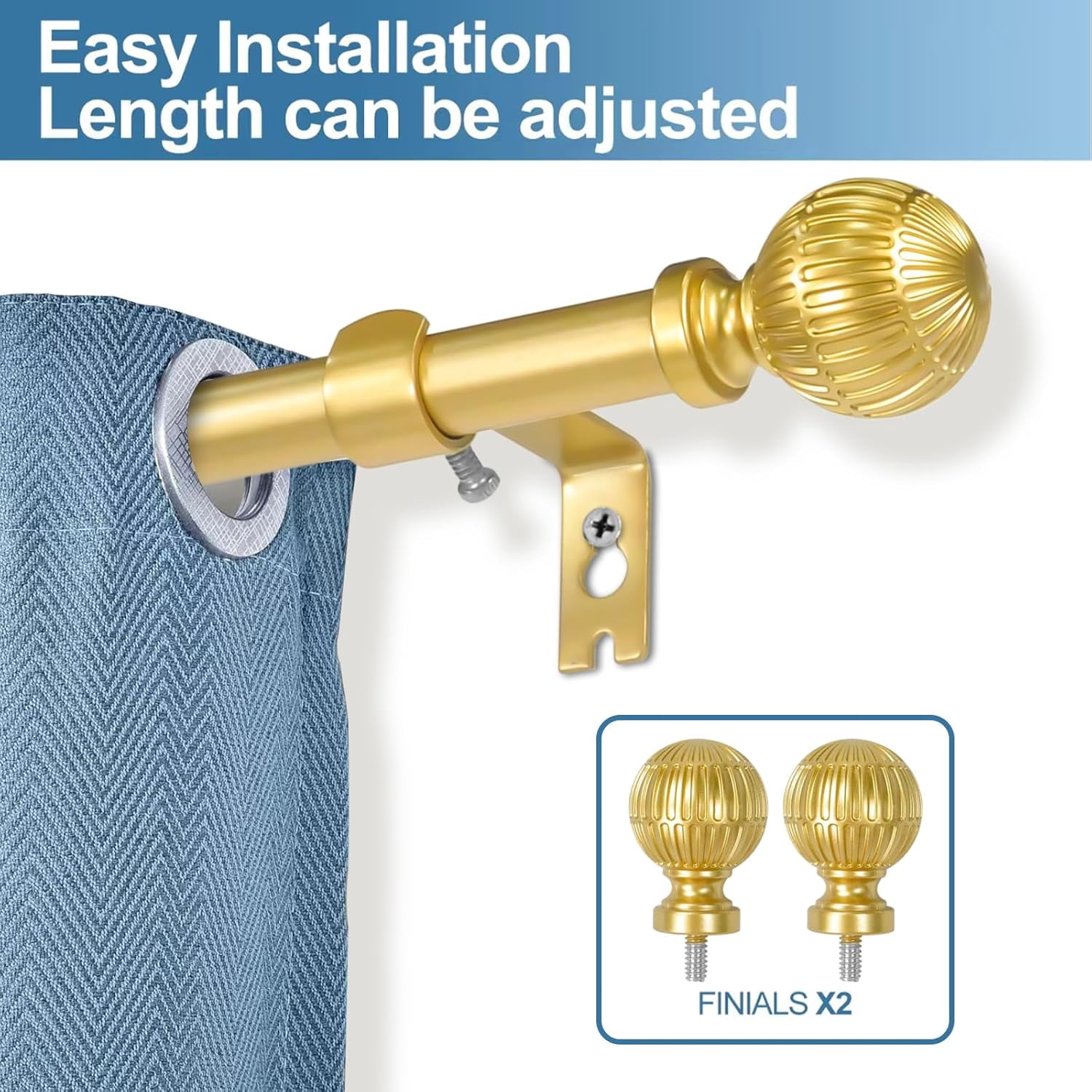 Urbanest Adjustable Volle Single Curtain Rod Set – 5/8 - Inch Diameter, With Gold Rod, 28–84 Inches