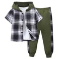 thumbnail image 3 of Agkizg Toddler Boys Clothing Set 2 Piece Outfit Short Sleeve Hooded Plaid Top Pants Set, 3 of 7