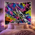 thumbnail image 2 of Metallic Shards Amid Neon Splashes and Stars, Dramatic Abstract for Graffiti Fans, Geometric Decor, Housewarming Gift, Tapestry Wall Hanging for Studio and Living Room, 2 of 7