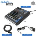 thumbnail image 3 of Pyle Mezclador de audio profesional Placa de sonido Consola Interfaz del sistema 4 canales Digital USB Bluetooth MP3 Entrada de computadora 48 V Phantom Power Estéreo DJ Studio Streaming FX Procesador, 3 of 5