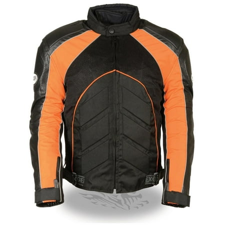 - Milwaukee Leather Mens Combo Black/Orange Armored Leather/Textile/Mesh Jacket