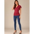 thumbnail image 4 of DARING DIVA Women's V Neck Cinched Waist Ruffle Sleeve Ruched Top M Dark Red, 4 of 6