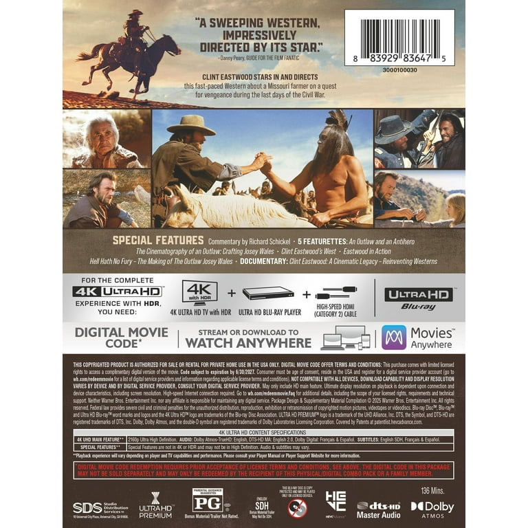 Outlaw Josey Wales (Steelbook) (4K Ultra HD + Digital Copy