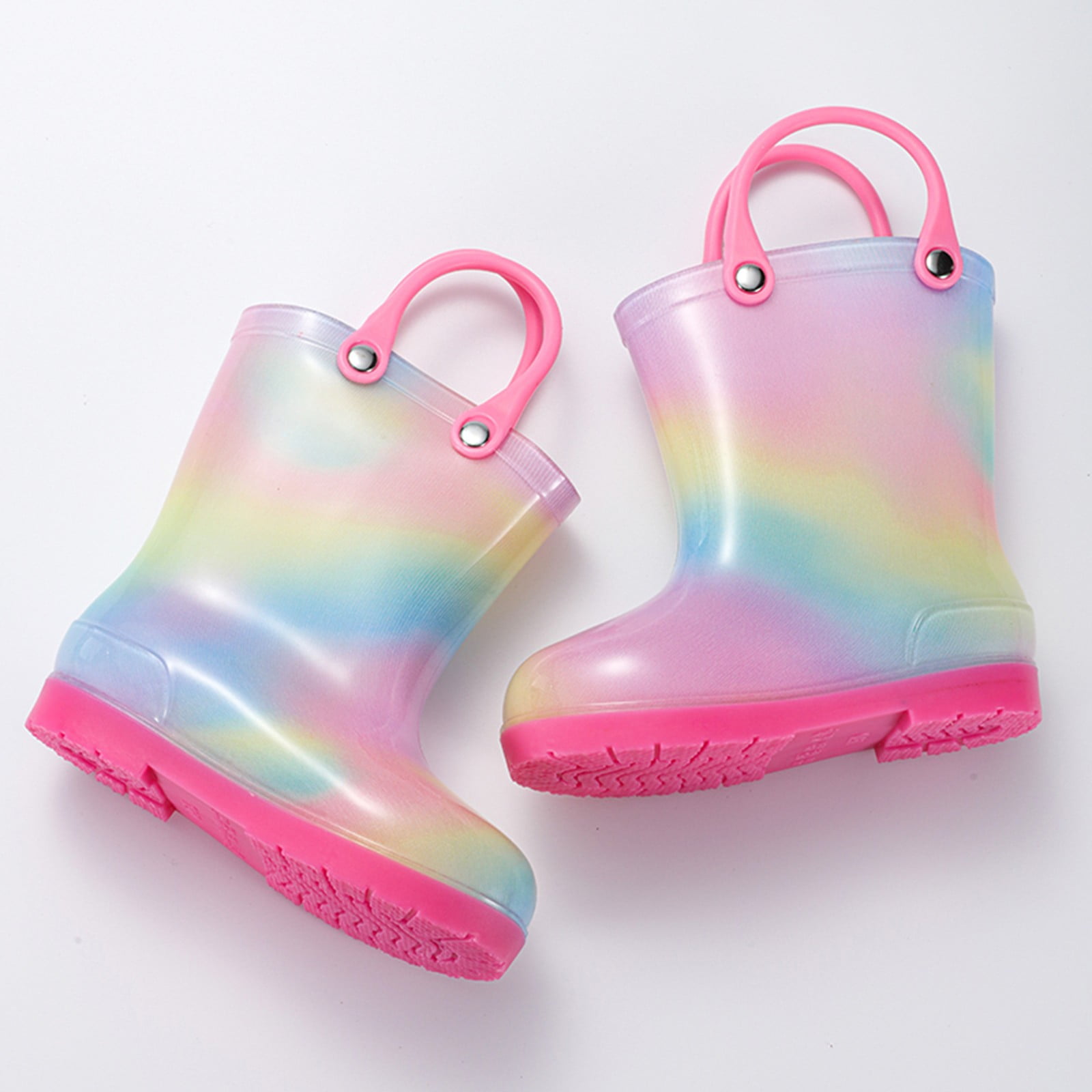 Otqutp Children Shoes Rain Boots Bowknot Colourful WaterproofKids Rain Boots Boys Girls Rubber Boots with Handles