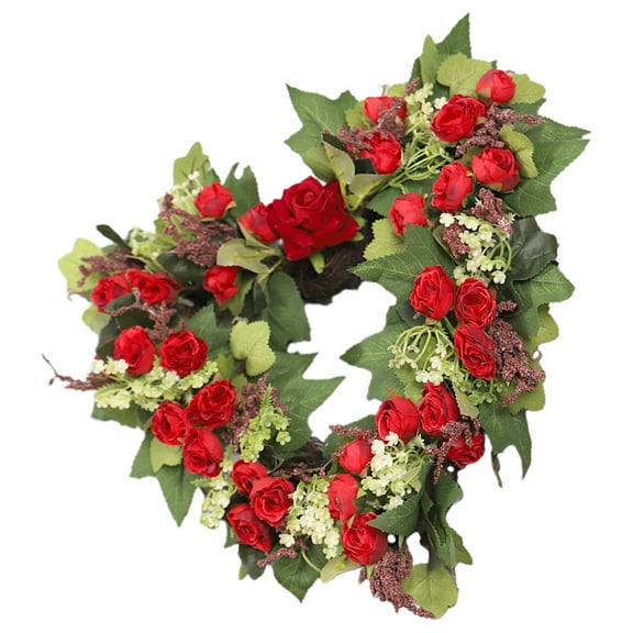 FRCOLOR Valentine Heart Wreath Front Door Heart Shaped Artificial Rose Wreath for Anniversary