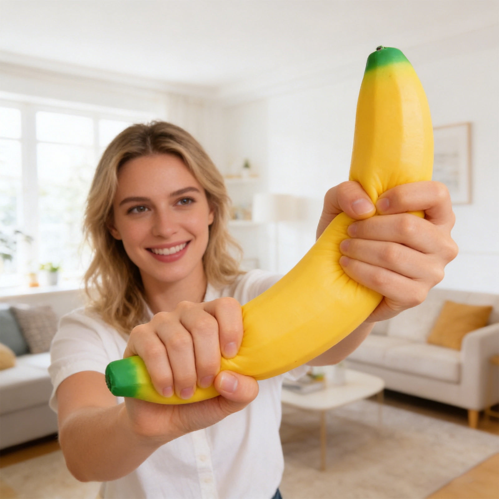 CCWADH Fake Banana Stress Relief Fidget – 17.7 Inch Large Soft Rubber Desk Accessory | Lightweight Squeeze Fidget for Adults | Novelty Office Decor, Relaxation Tool