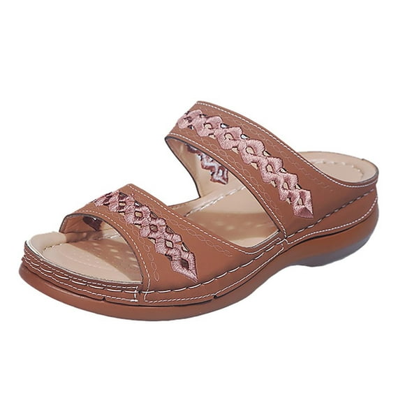 Hoshose Casual Sandals Women Dres sy Dearfoam Slippers Women Wedge Slippers Womens Slide Sandals, Brown