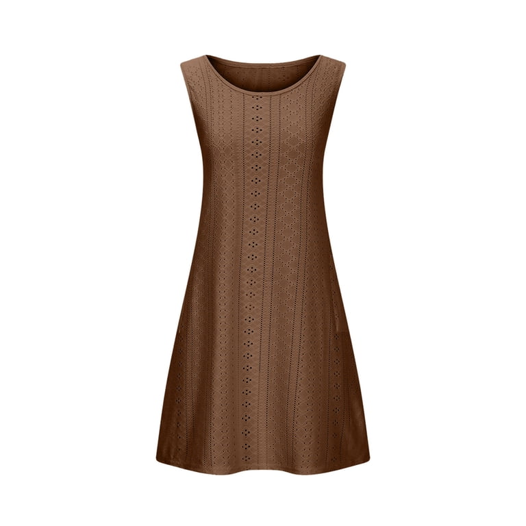 Sakmal Women Dresses Midi Tank Brown Cutout Dress Sleeveless Scoop Neck  Dresses with Pockets - Walmart.com